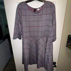 GAP – Grey/Purple/Black Plaid Flare Dress (Size XL), EUC.